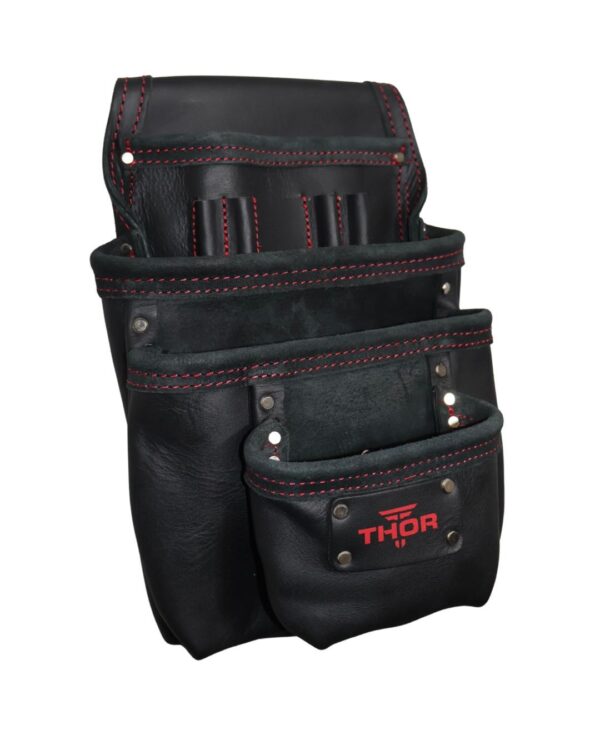 Leather Multi-Pocket Screw Bag (4 Pockets) TH-1029 By Thor Canada Black/Red